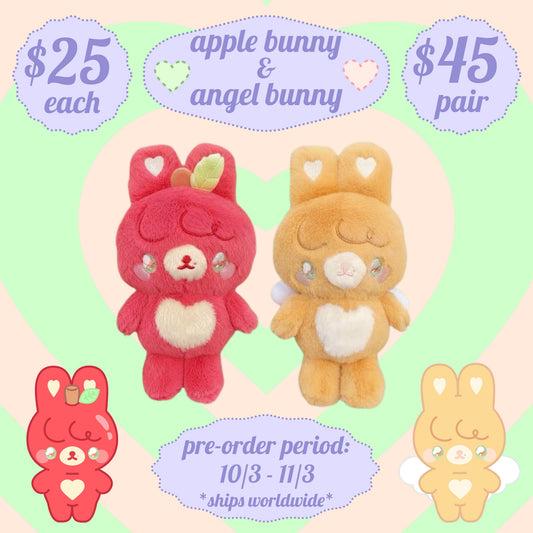 apple bunny & angel bunny plushies