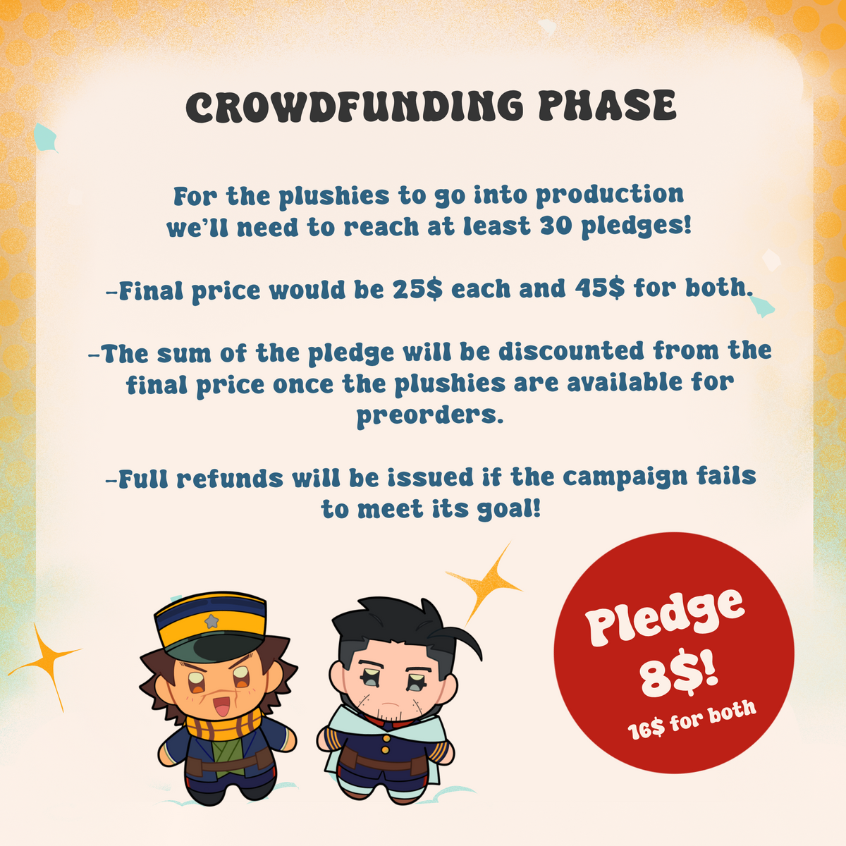 Golden Kamuy Sugimoto and Ogata Plushies Crowdfunding