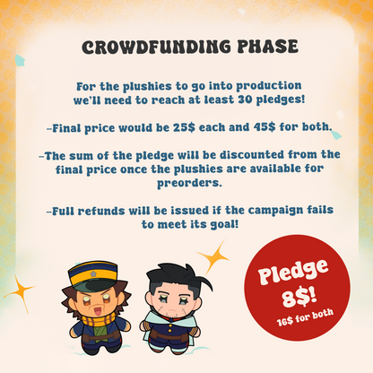 Golden Kamuy Sugimoto and Ogata Plushies Crowdfunding