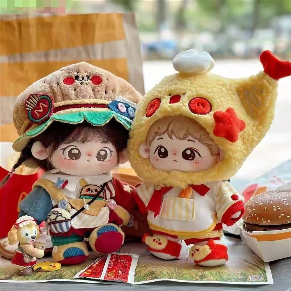 In stock 8" 20cm plush doll clothes: Burger fried fish