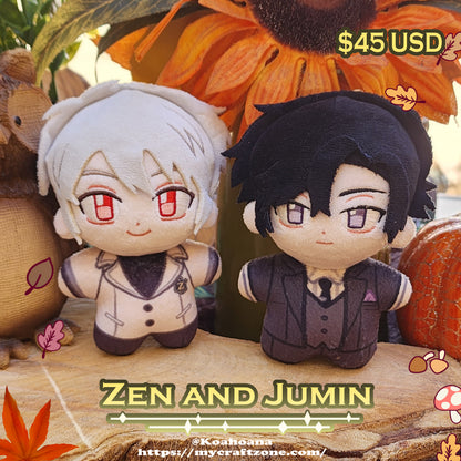 Mystic Messenger plushies Zen + Jumin
