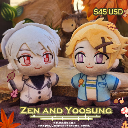 Mystic Messenger plushies Zen + Yoosung